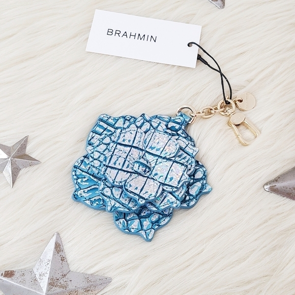 Brahmin Arctic Blue magnolia flower charm tassel keychain NWT - Picture 1 of 4